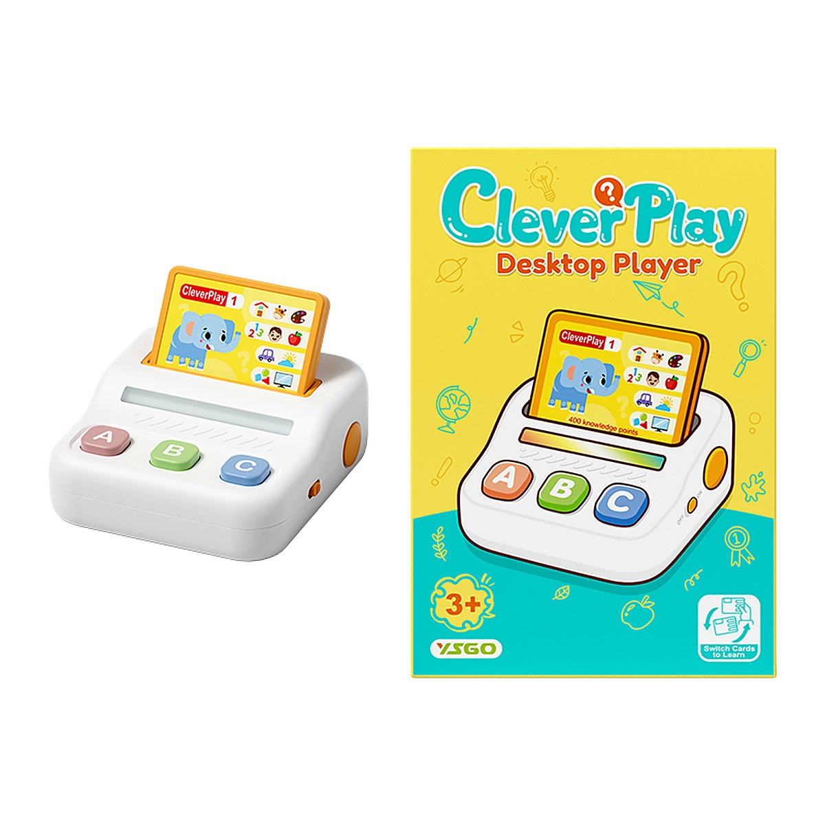 Private-label educational toy sample with quiz cards and retail packaging